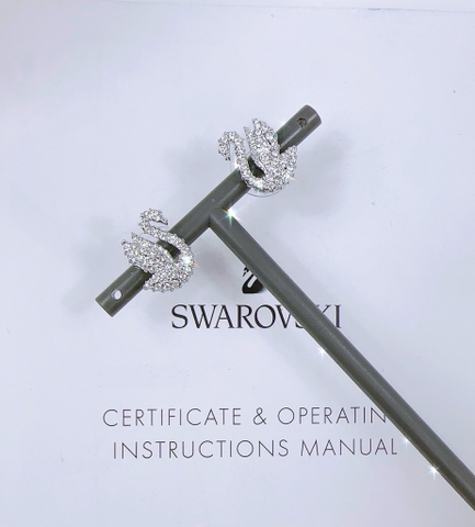 SWAROVSKI Swan stud earrings (Swan, White, Rhodium plated) - Khuyên tai thiên nga trắng - JEWERY