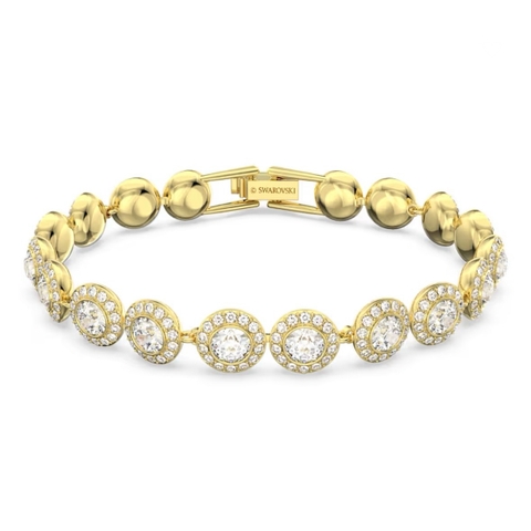 SWAROVSKI Una Angelic Tennis bracelet (Round cut, Pavé, Medium, White, Gold-tone plated) - Vòng/lắc tay pha lê trắng, dây vàng - JEWELRY