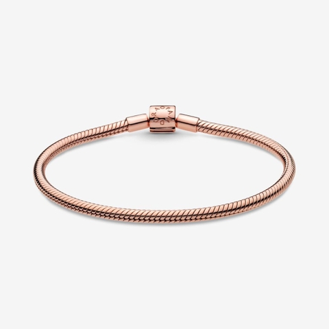 Pandora Moments Snake Chain Bracelet (Barrel Clasp, Rose-gold 14k plated) - Vòng/lắc tay hỗn hợp kim loại mạ vàng hồng 14k, khoá trụ ngắn, dáng mềm