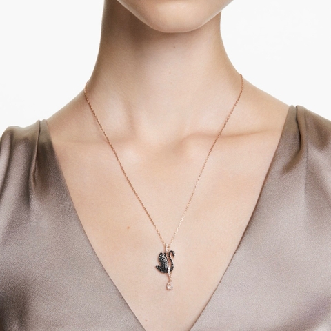 CHÍNH HÃNG - SWAROVSKI Swan pendant (Black, Rose gold-tone plated) - Dây cổ, chuyền thiên nga pha lê đen, giọt nước rơi - JEWELRY NECKLACE