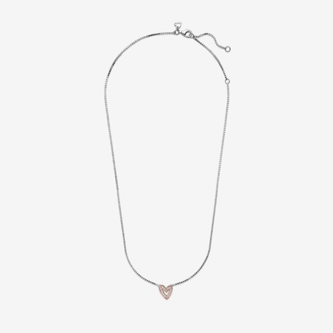 PANDORA Sparkling Freehand Heart Necklace (Sterling Silver, 14k Rose-gold plated) - Dây chuyền/ cổ bạc 925, mặt trái tim mạ vàng hồng 14k - JEWELRY