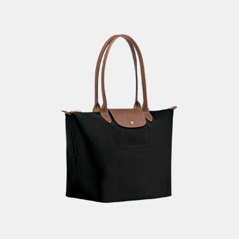 LAGRE SIZE - TÚI LONGCHAMP LE PLIAGE ORIGINAL TOTE BAG - BLACK - Túi xách màu đen, quai nắp nâu