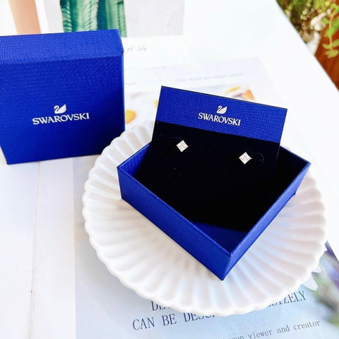 SWAROVSKI Attract stud earrings (Square cut, White, Rhodium plated) - Khuyên tai thiên nga pha lê trắng - JEWELRY