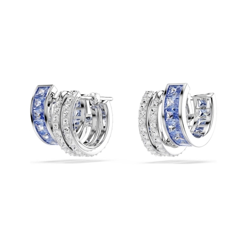 SWAROVSKI Connexus hoop earrings (Mixed cuts, Blue, Rhodium plated) - Khuyên tai, vòng tròn đính pha lê xanh, trắng - JEWERY