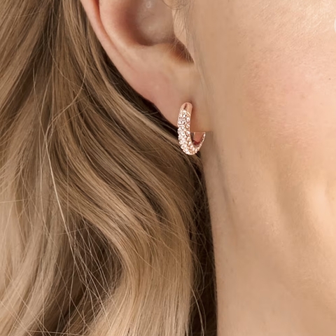 SWAROVSKI Dextera hoop stone earrings (Pavé, Small, White, Rose gold-tone plated) - Khuyên tai tròn màu vàng hồng, pha lê trắng - JEWERY