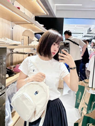 CHÍNH HÃNG - WHOAU Steve Bear Basic Backpack White - Balo, cặp màu trắng