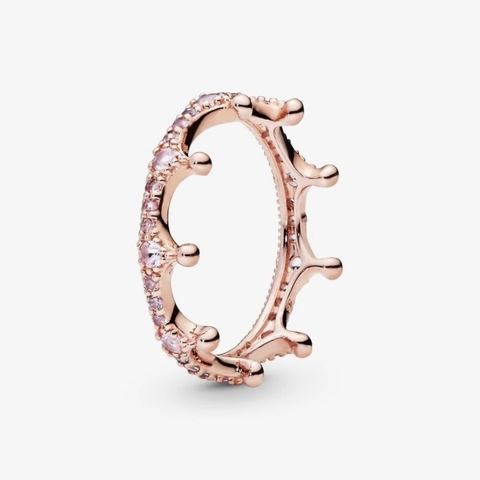 PANDORA Pink Sparkling Crown Ring (Rose-gold 14k plated, Pink Crystal) - Nhẫn mạ vàng hồng 14k, hình vương miệng lấp lánh, đá pha lê hồng - RINGS JEWELRY