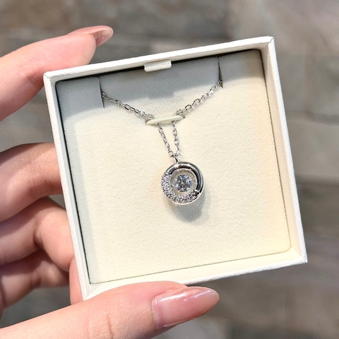CHÍNH HÃNG - SWAROVSKI Dextera pendant (Round cut, White, Rhodium plated) - Dây cổ, chuyền, pha lê trắng - JEWELRY NECKLACE
