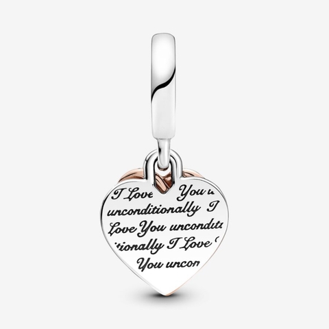 PANDORA Entwined Hearts Double Dangle Charm (Silver Sterling, 14K Rose-gold plated) - Hạt trang trí vòng tay hình tim đôi, tình yêu chân thành