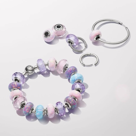 PANDORA Opalescent Pink Charm (Silver Sterling, Opal Lap-created) - Hạt trang trí vòng tay hình tròn thuỷ tinh, bạc 925, đá Opal nhân tạo màu hồng