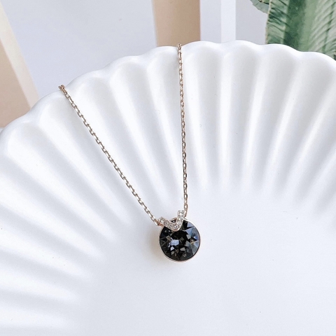 SWAROVSKI Bella V pendant (Round cut, Gray, Rose gold-tone plated) - Dây cổ, dây chuyền pha lê xám - JEWELRY NECKLACE