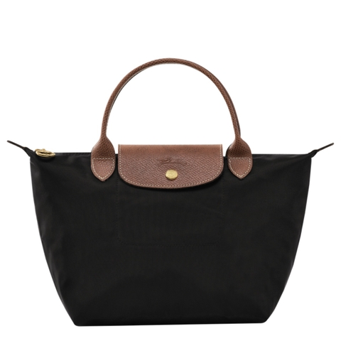 SMALL SIZE - TÚI LONGCHAMP LE PLIAGE ORIGINAL POUCH WITH HANDLE - Black - Recycled Canvas - Túi xách màu đen, quai nắp nâu