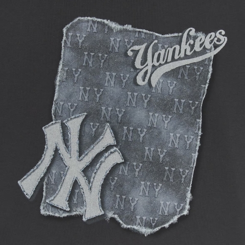 MLB Denim-like monotiv overfit functional short-sleeve T-shirt New York Yankees Charcoal - Áo thun cổ tròn, tay lở màu than chì