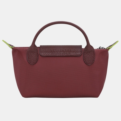 CHÍNH HÃNG - MINI SIZE - TÚI LONGCHAMP LE PLIAGE GREEN POUCH WITH HANDLE - GRENADE - Túi xách màu đỏ lựu