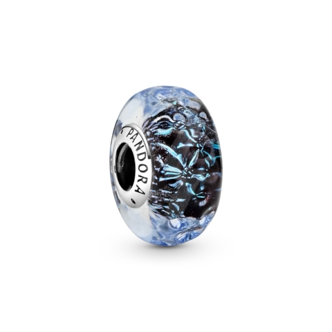 PANDORA Wavy Dark Blue Murano Glass Ocean Charm (Silver Sterling) - Hạt trang trí vòng tay hình tròn, bạc 925, màu xanh gợn sóng đại dương - JEWELRY