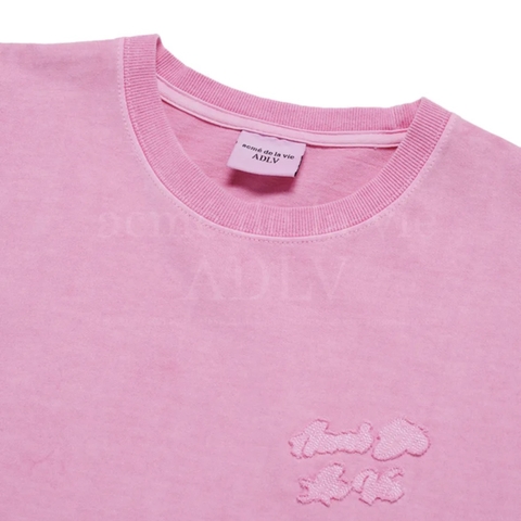 ADLV APPLIQUE LOGO PIGMENT TSHIRT PINK - Áo thun cổ tròn tay lỡ màu hồng