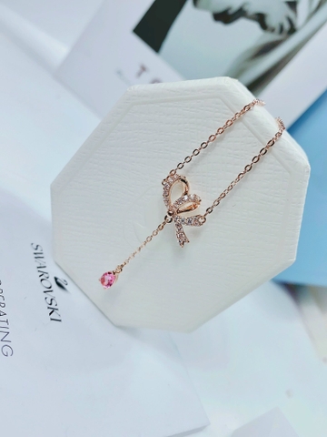 SWAROVSKI Volta Y pendant (Bow, Pink, Rose gold-tone plated) - Dây cổ, dây chuyền hoạ tiết nơ dài - JEWELRY NECKLACE