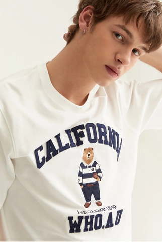 ÁO WHOAU TRẮNG CALIFORNIA BEAR T-SHIRT (mặt sau trơn)