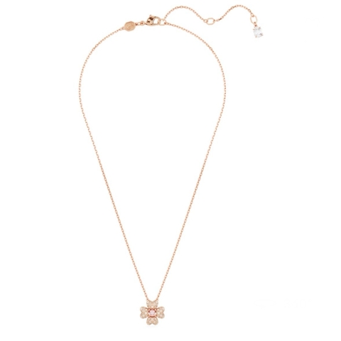 SWAROVSKI Idyllia pendant (Clover, White, Rose gold-tone plated) - Dây cổ, dây chuyền lá, pha lê hồng - JEWELRY NECKLACE