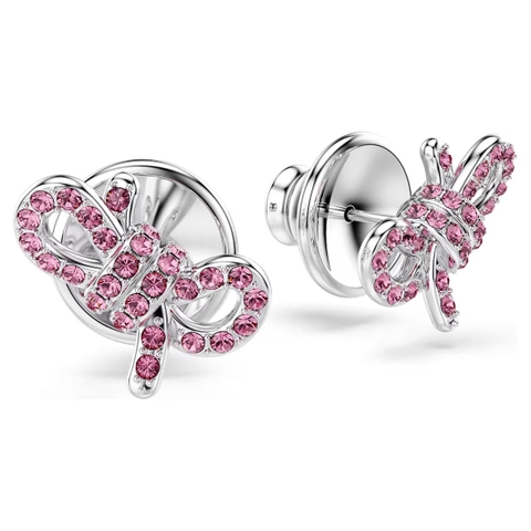 SWAROVSKI Lifelong Bow stud earrings (Bow, Pink, Rhodium plated) - Khuyên tai, hình nơ, pha lê hồng - JEWERY