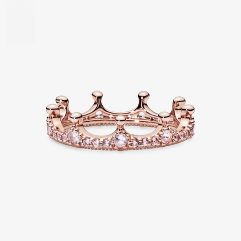 PANDORA Pink Sparkling Crown Ring (Rose-gold 14k plated, Pink Crystal) - Nhẫn mạ vàng hồng 14k, hình vương miệng lấp lánh, đá pha lê hồng - RINGS JEWELRY