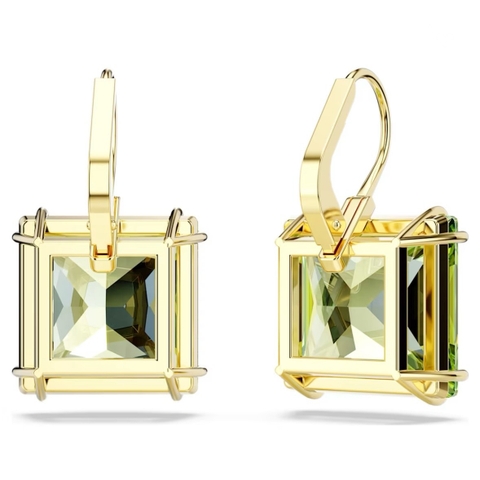 SWAROVSKI Millenia drop earrings (Square cut, Green, Gold-tone plated) - Khuyên tai pha lê xanh lá - JEWELRY