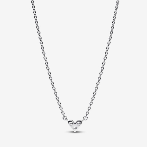 PANDORA Triple Stone Heart Collier Necklace (Sterling Silver) - Dây cổ, chuyền bạc 925, đá CZ trắng, hình tim (maximum 45cm) - JEWELRY NECKLACE