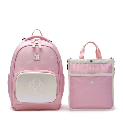 MLB Dia Monogram School Bag Set (backpack + tote crossbody bag) NY NEW YORK Pink - Bộ gồm 2 món (Balo + Túi) màu hồng