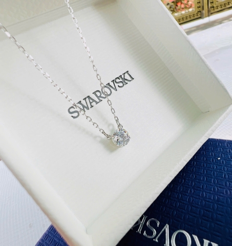 SWAROVSKI Stilla Attract (Round cut, White, Rhodium plated) - SET - EARRINGS - NECKLACE - Khuyên tai + dây cổ, pha lê trắng - JEWELRY