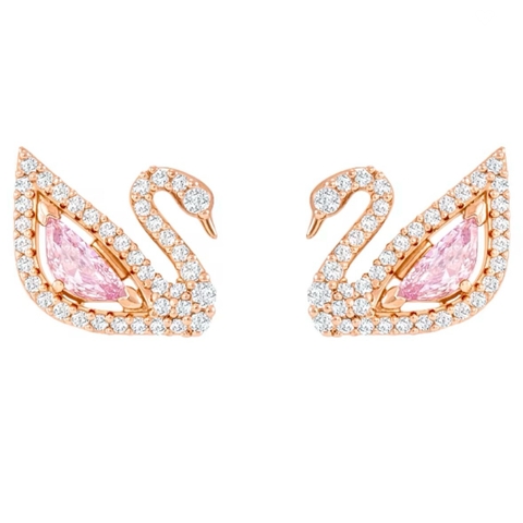 SWAROVSKI Dazzling Swan drop earrings (Pink, Rose gold-tone plated) - Khuyên tai thiên nga pha lê hồng - JEWELRY