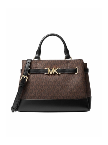 Túi MK Michael Kors Reed Small Pebbled Leather Belted Satchel Two-Tone Brown Bag - Túi xách, túi đeo chéo màu nâu
