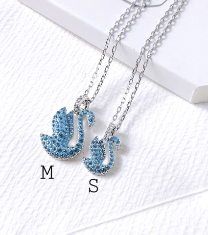 SWAROVSKI Swan pendant (Swan, M or S size, Blue, Rhodium plated) - Dây cổ, dây chuyền thiên nga xanh - JEWELRY NECKLACE