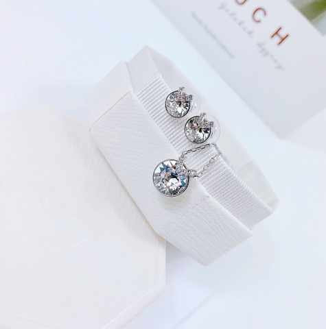 SWAROVSKI Bella V set (Round cut, White, Rhodium plated) - EARRINGS & NECKLACE - Khuyên tai + dây cổ, pha lê trắng - JEWELRY