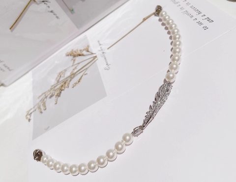 SWAROVSKI Nice bracelet (Magnetic closure, Feather, White, Rhodium) - Vòng/lắc tay ngọc trai pha lê, lông vũ - SWAROVSKI - JEWELRY