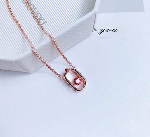 SWAROVSKI Sparkling Dance pendant (Round cut, Oval shape, Red, Rose gold-tone plated) - Dây chuyền pha lê đỏ chuyển động - JEWELRY NECKLACE