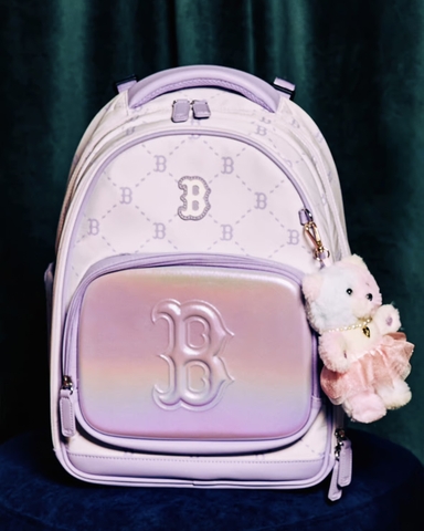 MLB Dia Monogram School Bag Set (backpack + tote crossbody bag) BOSTON RED SOX Lavender - Bộ gồm 2 món (Balo + Túi) màu tím