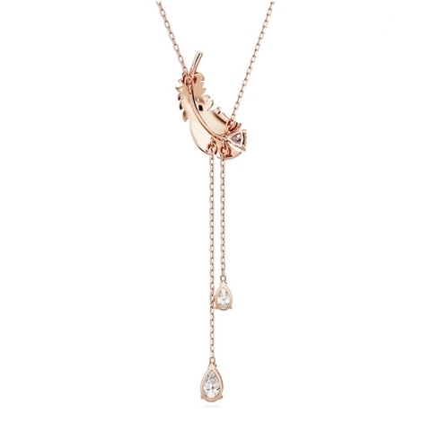 SWAROVSKI Nice Y pendant (Feather, White, Rose gold-tone plated) - Dây cổ, dây chuyền lông vũ hồng vàng dáng thả dài - SWAROVSKI - JEWELRY NECKLACE
