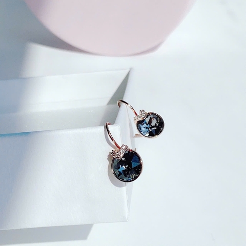 SWAROVSKI Bella V drop earrings (Round cut, Gray, Rose gold-tone plated) - Khuyên tai, pha lê xám - JEWERY
