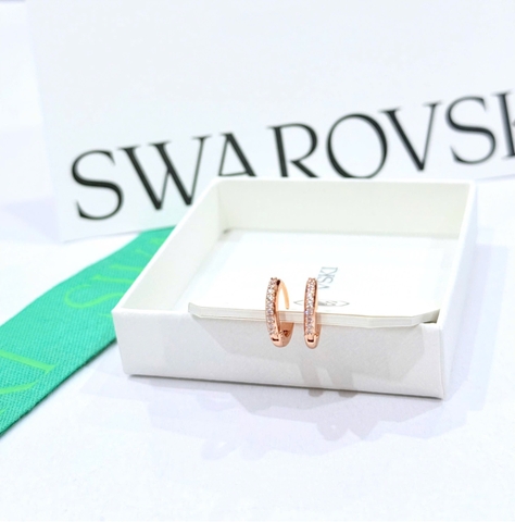 SWAROVSKI Matrix hoop earrings (Round cut, White, Rose gold-tone plated) - Khuyên tai, vòng tròn đính pha lê - JEWERY
