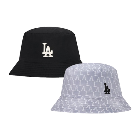 [SALE] Mũ MLB Monogram Reversible Bucket LA Yankees ‘Black Grey’  - Mũ hoạ tiết xám, đội được 2 mặt