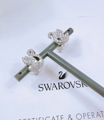 SWAROVSKI Swan stud earrings (Swan, White, Rhodium plated) - Khuyên tai thiên nga trắng - JEWERY