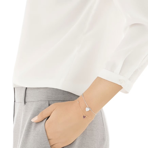 SWAROVSKI Crystal Wishes bracele (Set 2, Heart, Red, Mixed metal finish) - Bộ gồm 2 Vòng, lắc tay tim trắng và đỏ - JEWELRY BRACELET