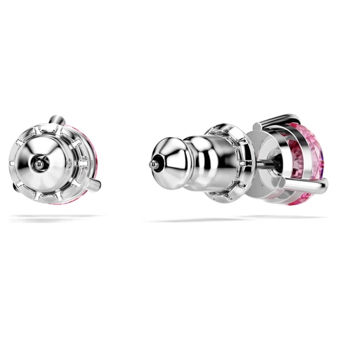 SWAROVSKI Solitaire stud earrings (Round cut, Pink, Rhodium plated) - Khuyên tai, hình tròn, pha lê hồng - JEWERY
