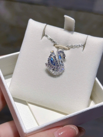 SWAROVSKI Swan pendant (Mixed cuts, WHITE/BLUE/PINK/RED) - Dây cổ, chuyền, đính đá pha lê trắng/xanh/hồng/đỏ, thiên nga - JEWELRY NECKLACE