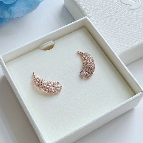 SWAROVSKI Nice stud earrings (Feather, White, Rose gold-tone plated) - Khuyên tai lông vũ - SWAROVSKI - JEWELRY