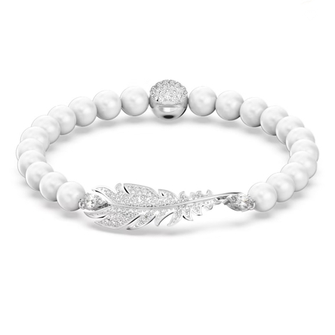 SWAROVSKI Nice bracelet (Magnetic closure, Feather, White, Rhodium) - Vòng/lắc tay ngọc trai pha lê, lông vũ - SWAROVSKI - JEWELRY