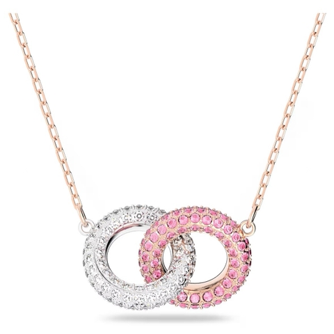 SWAROVSKI Dextera necklace (Intertwined circles, Pink, Rose gold-tone) - Dây cổ, dây chuyền, pha lê hồng, vòng tròn - JEWELRY NECKLACE