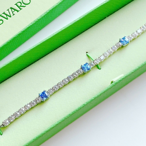 CHÍNH HÃNG - SWAROVSKI Matrix Tennis bracelet (Mixed cut, Blue, Rhodium plated) - Vòng/lắc tay đá pha lê trắng phối xanh - JEWELRY