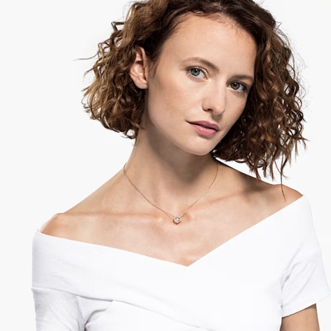 SWAROVSKI Una necklace (Clover, Pink, Rose gold-tone plated) - Dây cổ, dây chuyền pha lê hồng - JEWELRY NECKLACE