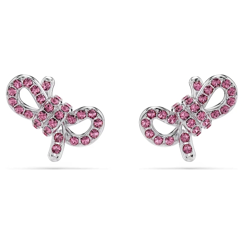 SWAROVSKI Lifelong Bow stud earrings (Bow, Pink, Rhodium plated) - Khuyên tai, hình nơ, pha lê hồng - JEWERY